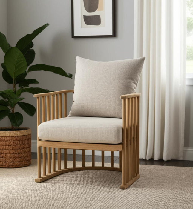 Upholstery Solid Wood Barrel Chair - Beige