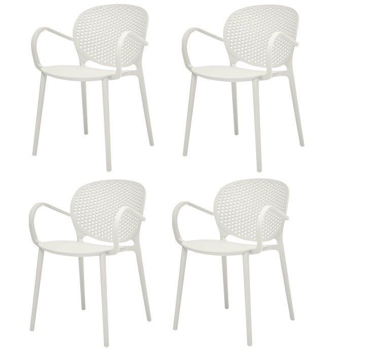 Heavy Duty Plastic Partially Open Back Dining Arm Chairs (Set of 4) - White