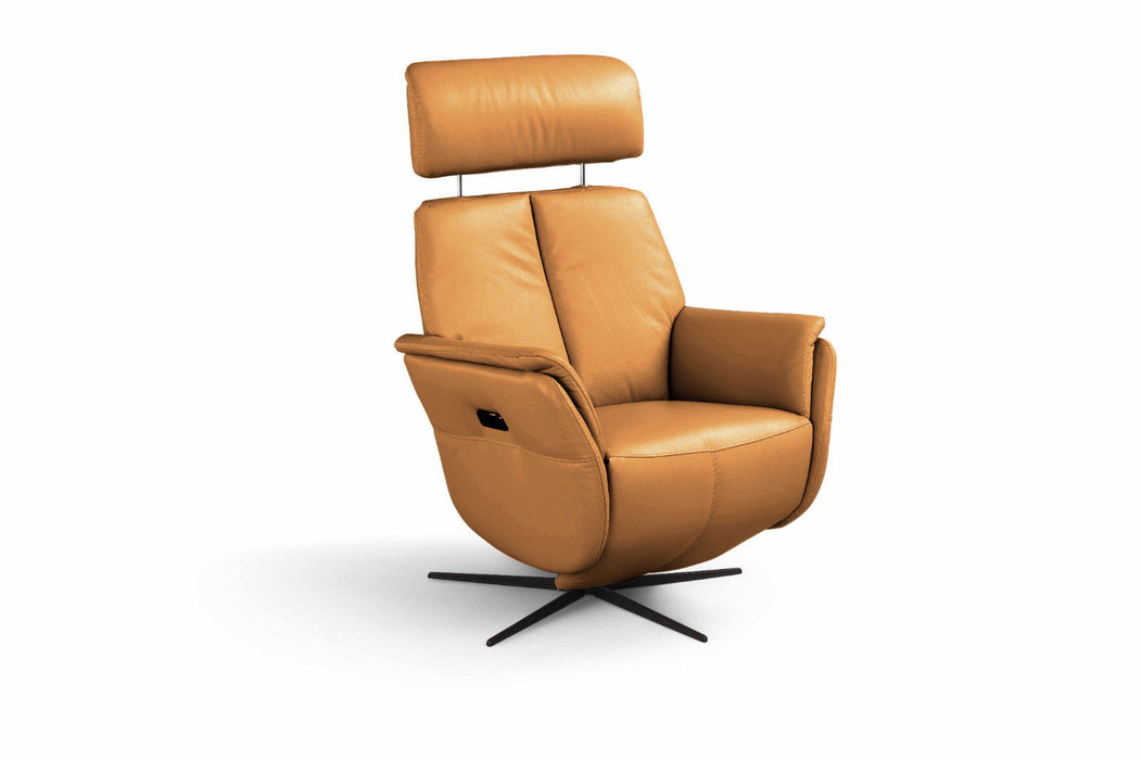 Genuine Leather Power Swivel Recliner - Camel