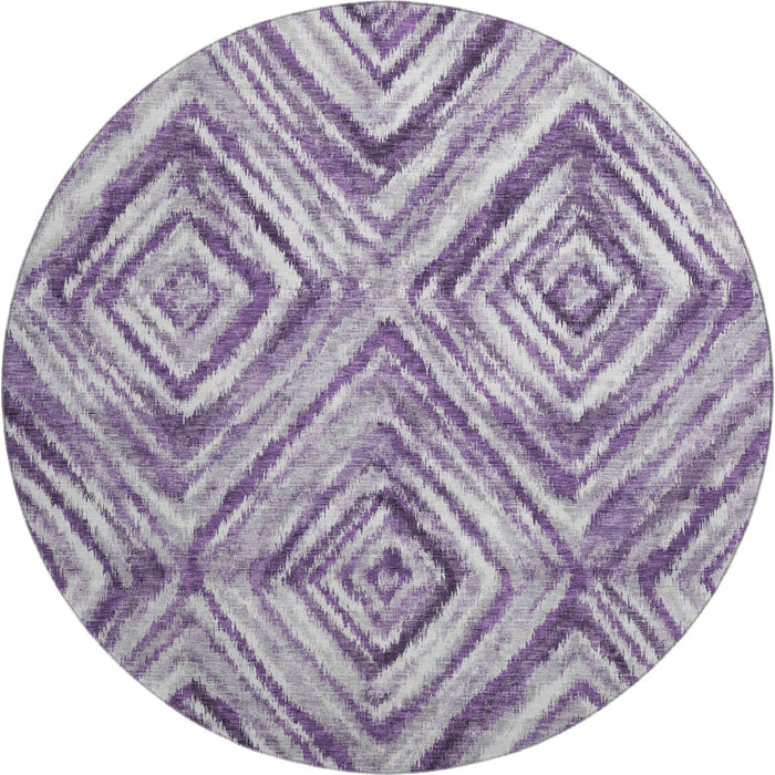 8' Geometric Washable Round Rug With UV Protection - Purple