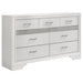 Miranda 5-piece Queen Bedroom Set in white featuring a bed frame, dresser, mirror, and matching nightstands from CoasterEveryday.