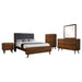 CoasterEssence Robyn 5-piece California King bedroom set in dark walnut wood, includes bed frame, nightstands, and dresser.
