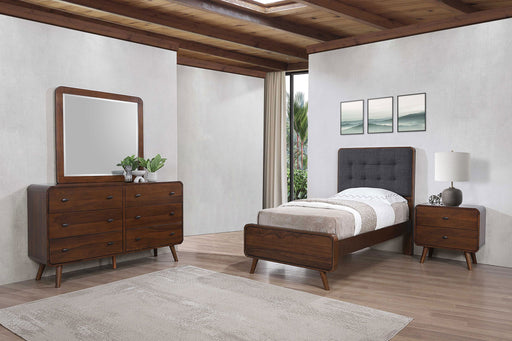 Robyn 4-piece twin bedroom furniture set in dark walnut with a bed frame, dresser, and nightstands, by CoasterEveryday.