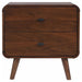 Dark walnut Robyn 2-drawer nightstand by CoasterEssence, featuring a sleek modern design and metal drawer pulls.