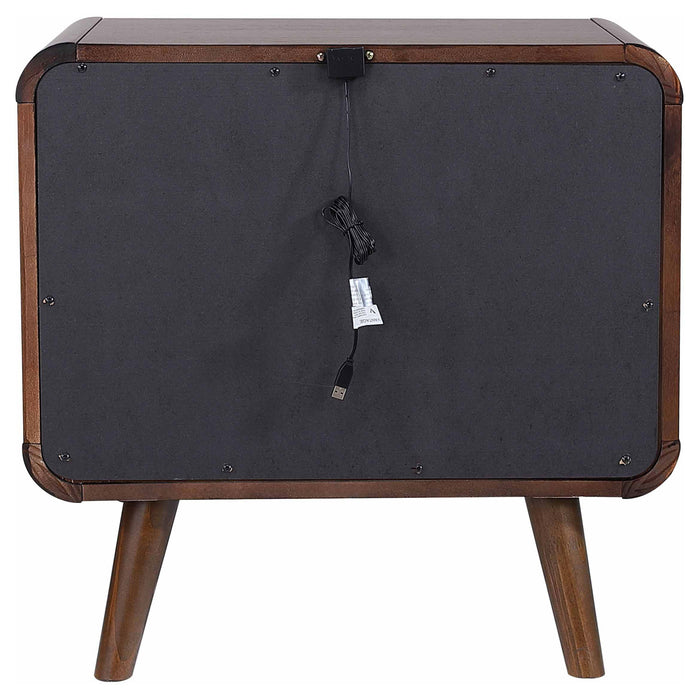 Robyn dark walnut 2-drawer nightstand by CoasterEssence with sleek modern design and wood grain finish for bedroom use.