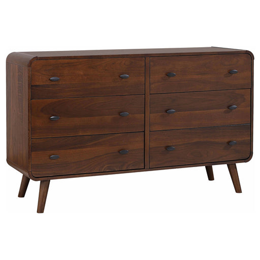 Dark walnut Robyn 6-drawer bedroom dresser by CoasterEssence showing sleek wood finish and six spacious drawers.