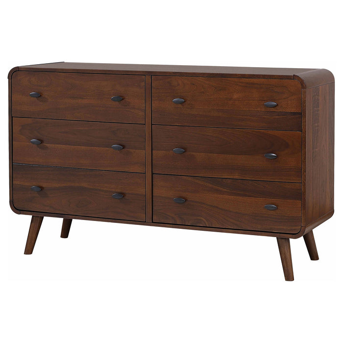 Dark walnut Robyn 6-drawer bedroom dresser from CoasterEssence, showcasing a sleek furniture piece with spacious drawers and modern design.