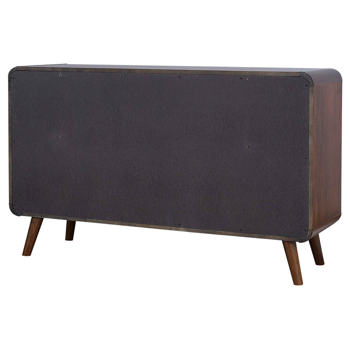 Dark walnut Robyn 6-drawer bedroom dresser by CoasterEssence, showcasing sleek furniture with spacious drawers and modern design.
