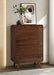 Dark walnut Robyn 5-drawer bedroom chest of drawers by CoasterEssence, showing sleek finish and modern furniture design.