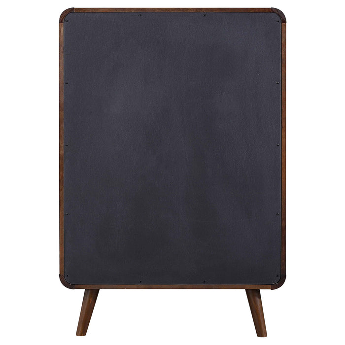 Dark walnut Robyn 5-drawer bedroom chest of drawers by CoasterEssence showing sleek wooden finish and modern design.