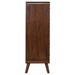 Robyn 5-drawer bedroom chest of drawers in dark walnut wood, modern furniture piece with sleek handles for stylish storage.