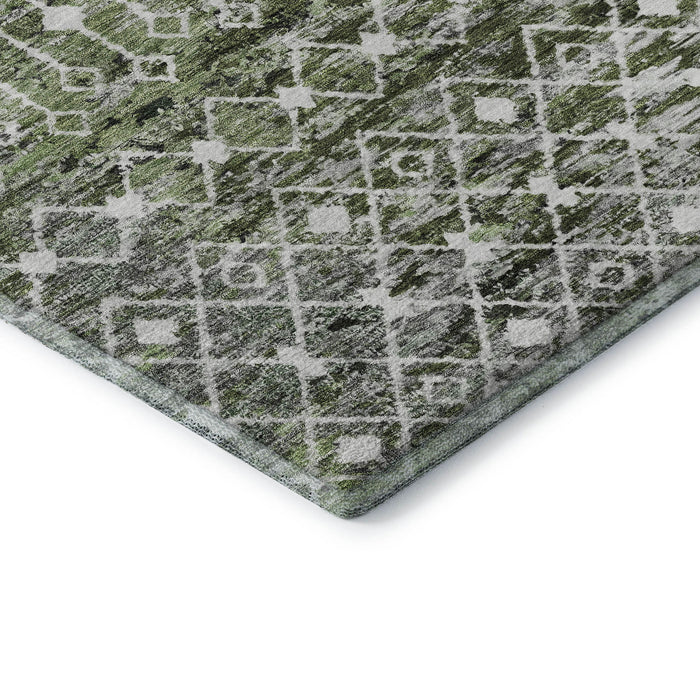 10' X 14' Geometric Washable Area Rug With UV Protection (695648) - Olive Green / Ivory / Gray