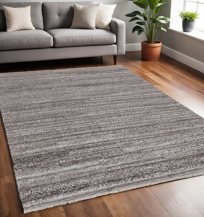5' x 8' Striped Hand Woven Stain Resistant Area Rug - Taupe Brown And Ivory