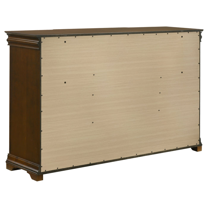 CoasterEveryday 5-piece Eastern King bedroom set with brown cherry finish, includes bed frame, dresser, mirror, and nightstands.