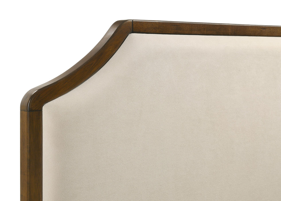 Cream brown cherry 58-inch Eastern King Panel Bed by CoasterEveryday, showcasing the elegant furniture design with detailed wood finish.