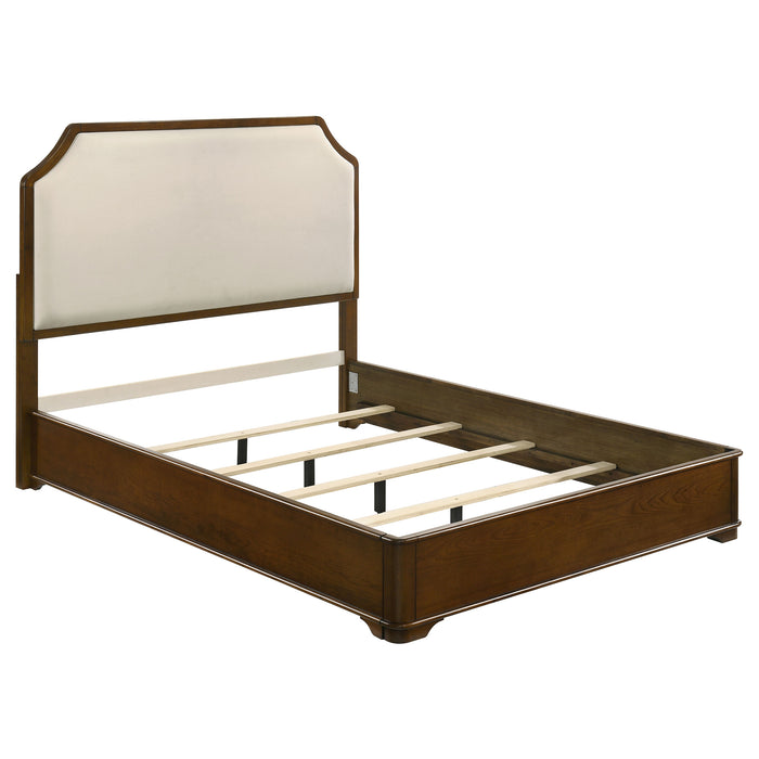 Cream and brown cherry 58-inch Queen panel bed by CoasterEveryday, showcasing detailed wood finish and elegant furniture design.