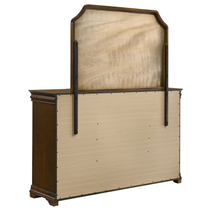 Brown cherry 9-drawer bedroom dresser with mirror from CoasterEveryday, showcasing sleek furniture design and spacious storage.