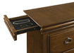 Brown cherry CoasterEveryday 9-drawer bedroom dresser with mirror, featuring sleek wooden furniture design and spacious storage.