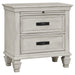 Franco 5-piece queen bedroom set by CoasterEssence featuring distressed white finish, includes bed frame, nightstands, and dresser.