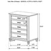 CoasterEssence Franco 5-piece queen bedroom set in distressed white wood, including bed frame, nightstands, and dresser.