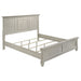 Distressed white Franco Wood Eastern King Panel Bed by CoasterEssence, showcasing a classic wooden furniture design with a sturdy frame.