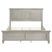 Distressed white Franco Wood Eastern King Panel Bed by CoasterEssence, showcasing a classic wooden furniture design with detailed panel headboard.