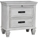 CoasterEssence Franco 2-drawer distressed white nightstand with metal handles and rustic finish, featuring a sturdy wooden frame and storage drawers.