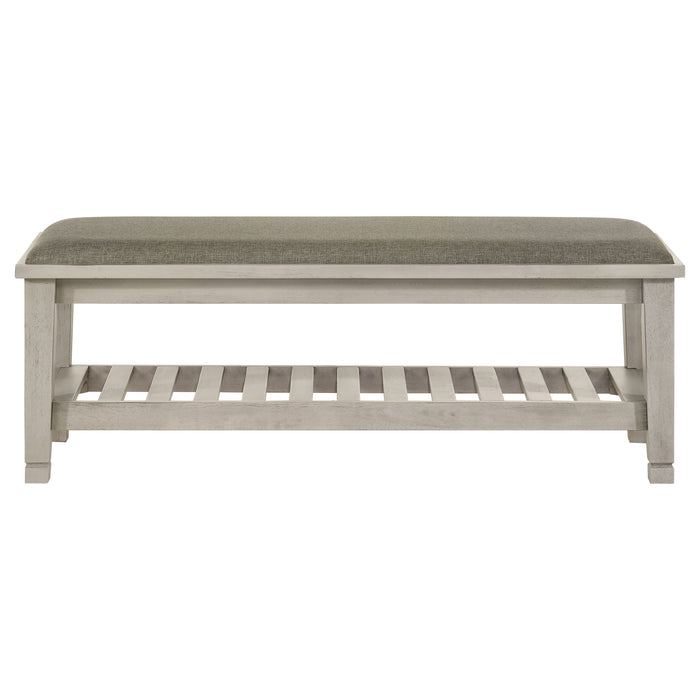 Franco Fabric Upholstered Bench with Shelf Distressed White