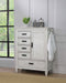 Distressed white Franco 5-drawer door chest by CoasterEssence showing sleek furniture design with multiple storage drawers.