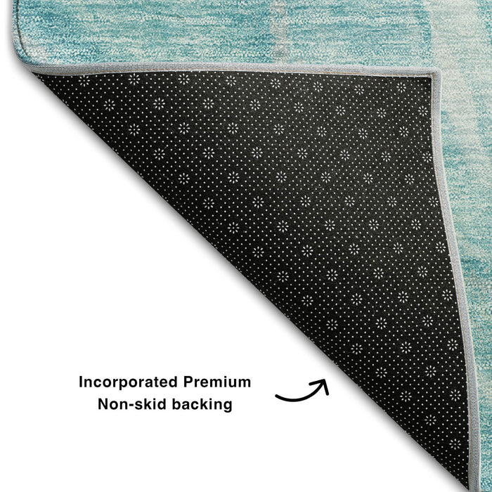 10' X 14' Abstract Washable Area Rug With UV Protection (657599) - Teal / Ivory