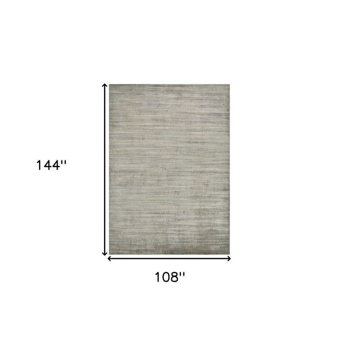 9' X 12' Wool Striped Hand Woven Area Rug - Silver And Gray