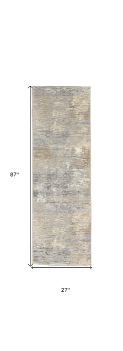 7' Abstract Distressed Runner Rug (552677) - Beige / Gray / Light Taupe