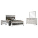 CoasterEveryday Barzini 4-piece Eastern King bedroom set with white furniture, including bed frame, nightstands, and dresser.