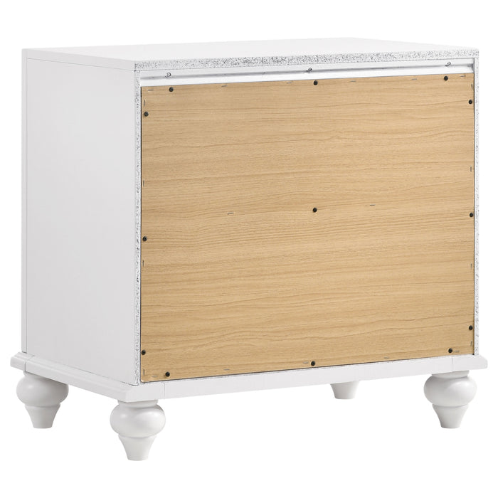 CoasterEveryday Barzini 4-piece Eastern King bedroom set in white with bed frame, nightstands, and dresser showcasing elegant furniture design.