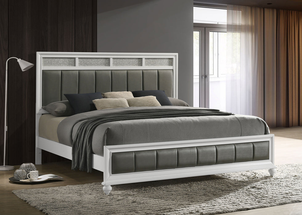 CoasterEveryday Barzini Wood Eastern King Panel Bed in white with a classic headboard and sturdy wooden frame.