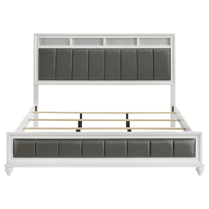 White Barzini Wood Eastern King Panel Bed by CoasterEveryday, showcasing the elegant wooden headboard and panel design.