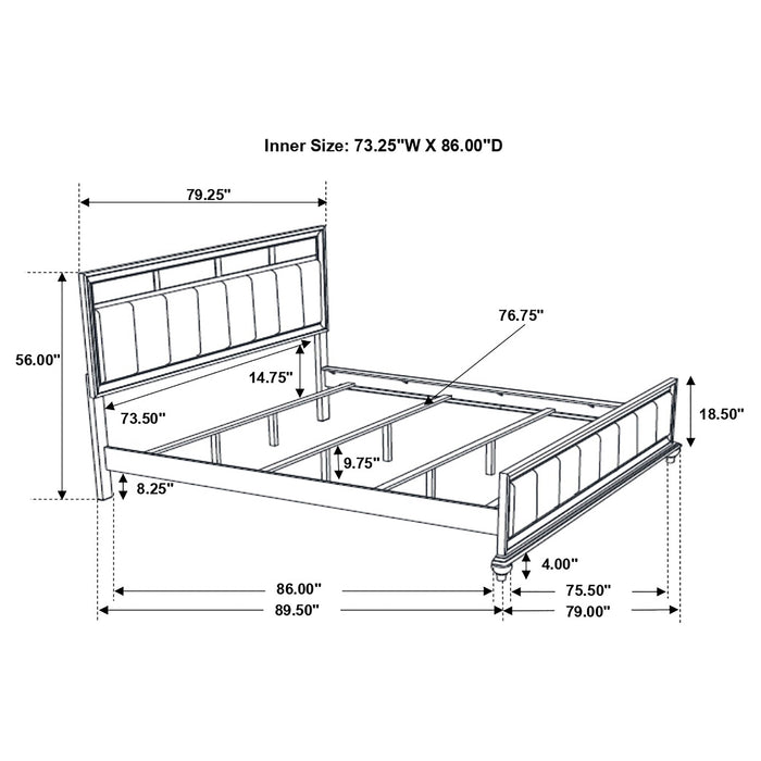 CoasterEveryday Barzini 4-piece California King bedroom set with white furniture, includes bed frame, nightstands, and dresser, modern design.