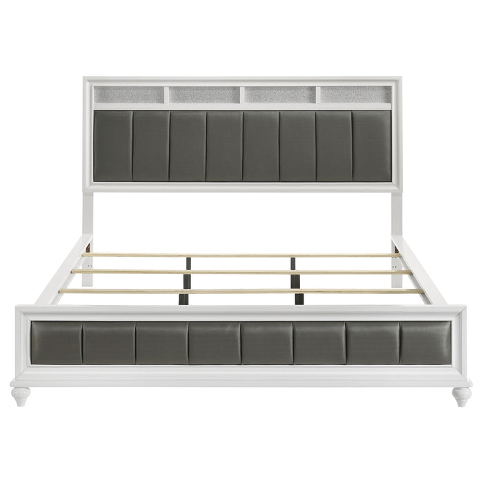 White California King Panel Bed by CoasterEveryday with wood finish, showcasing the headboard and sleek furniture design.