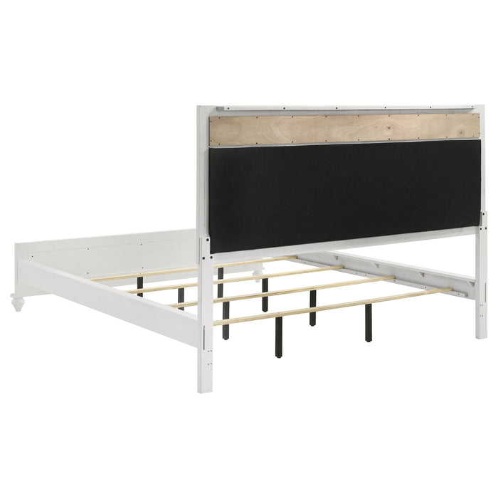 White CoasterEveryday Barzini Wood California King Panel Bed with sleek wood panels and modern design.
