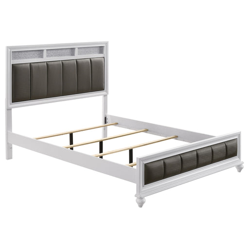 White Barzini Wood Queen Panel Bed by CoasterEveryday, showcasing a classic wooden bed frame with a paneled headboard.