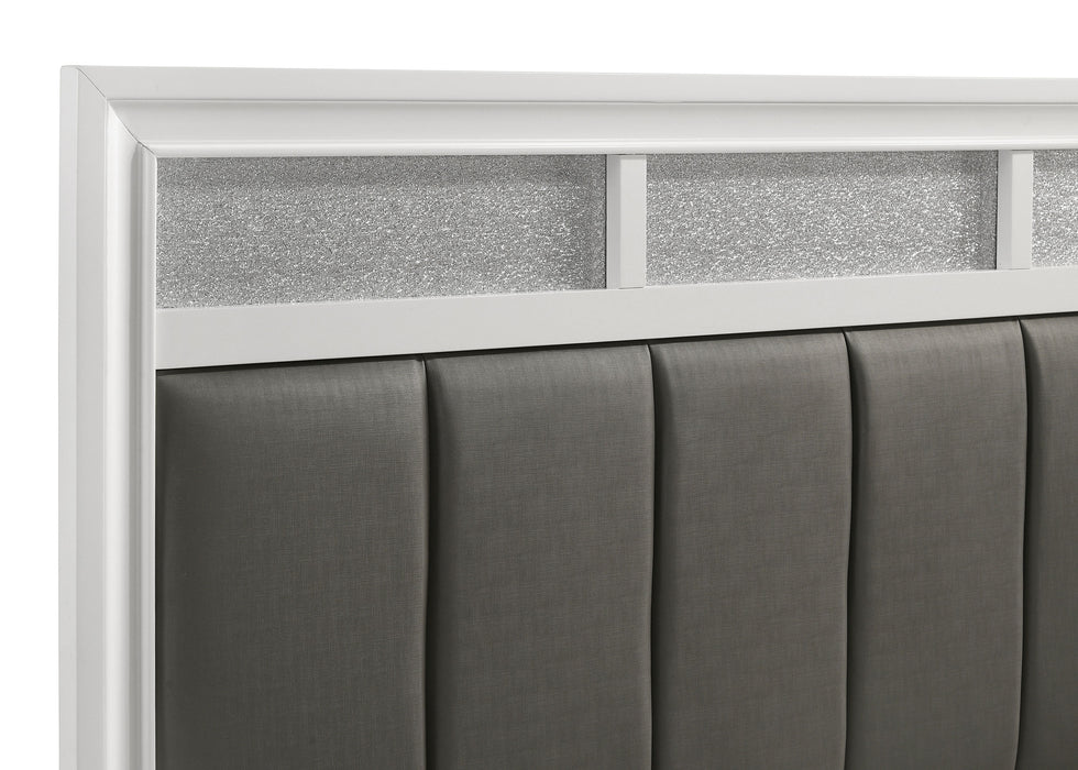 White Barzini Wood Queen Panel Bed by CoasterEveryday, showcasing a sleek, modern wooden bed frame with panel headboard.