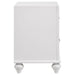 CoasterEveryday Barzini white 2-drawer nightstand with sleek design and modern hardware, featuring smooth surfaces and clean lines.