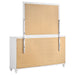 White Barzini 7-drawer dresser with attached mirror and sleek modern design, featuring silver handles and a sturdy wooden frame.