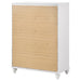 White CoasterEveryday Barzini 5-drawer bedroom chest with sleek handles and modern design, featuring a clean, smooth finish.