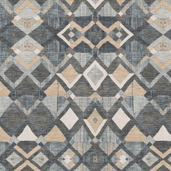 10' X 14' Geometric Washable Area Rug With UV Protection (692898) - Graphite / Peach / Ivory