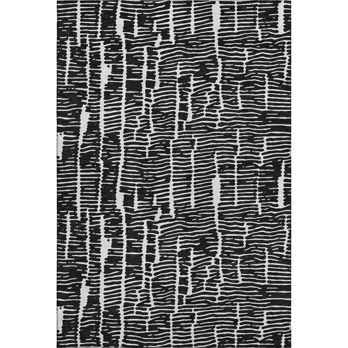 10' X 14' Vermicular Washable Area Rug With UV Protection - Black And Ivory