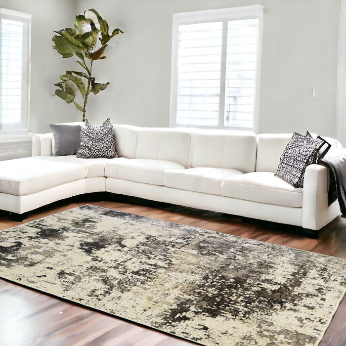 9' x 13' Abstract Distressed Area Rug With Fringe - Black