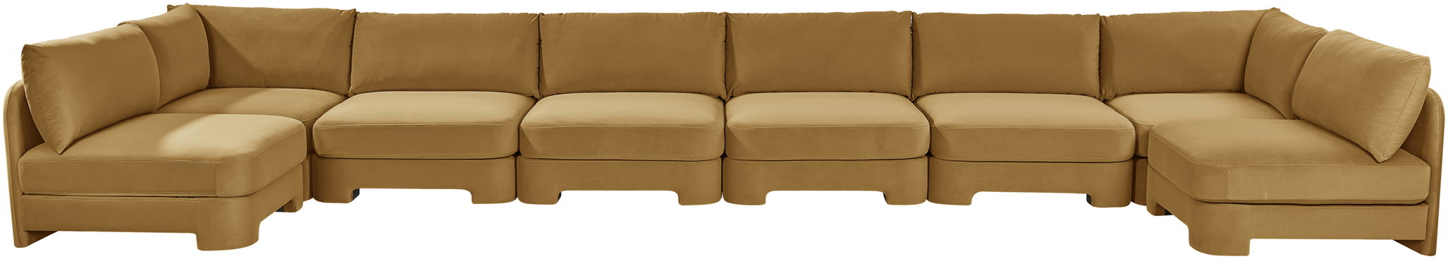 Beige Hammond velvet upholstered 8-piece U-shaped sectional sofa by Meridian Furniture, armless station with plush fabric.