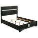 Black Miranda 4-piece Eastern King bedroom furniture set by CoasterEveryday, includes bed frame, nightstands, and dresser.