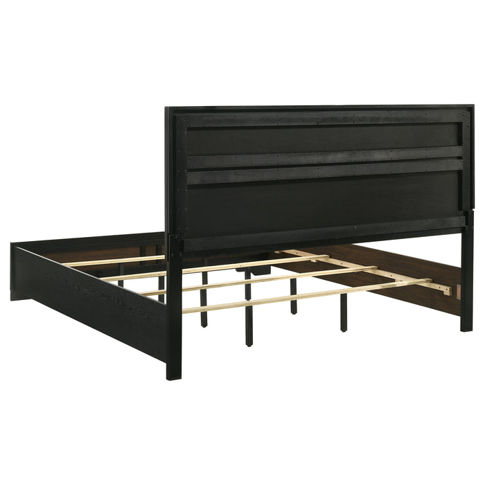 Miranda 5-piece Eastern King bedroom set in black by CoasterEveryday with bed, dresser, mirror, and nightstands